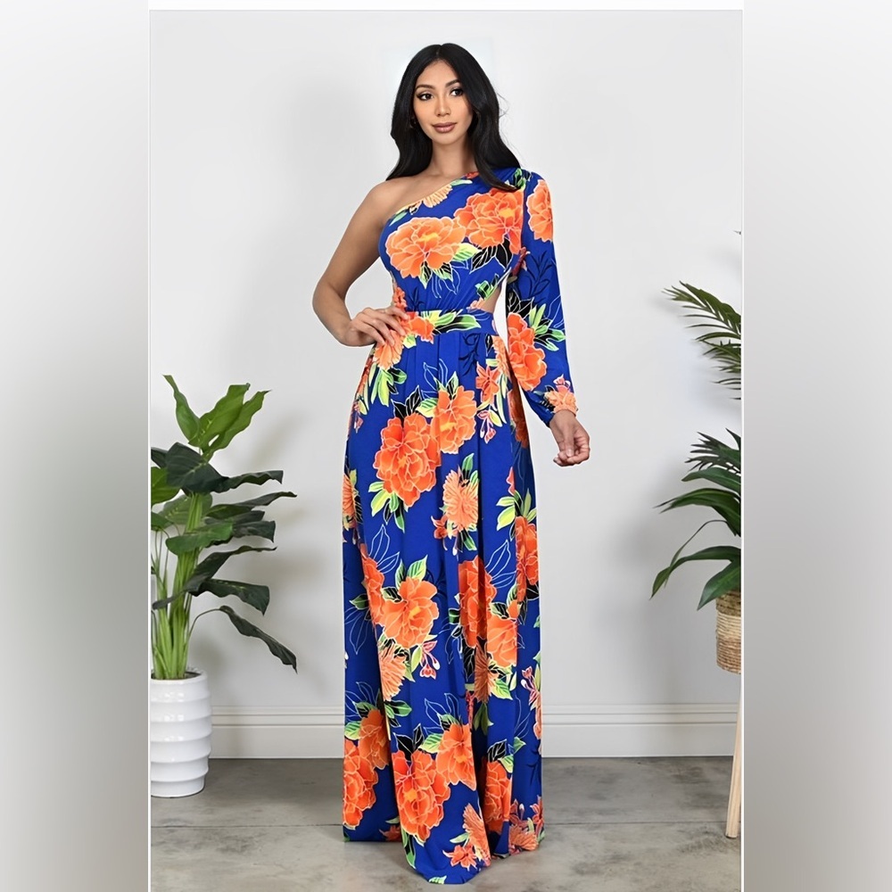 High Quality One Shoulder Floral Maxi Summer Spring Vacation Dress